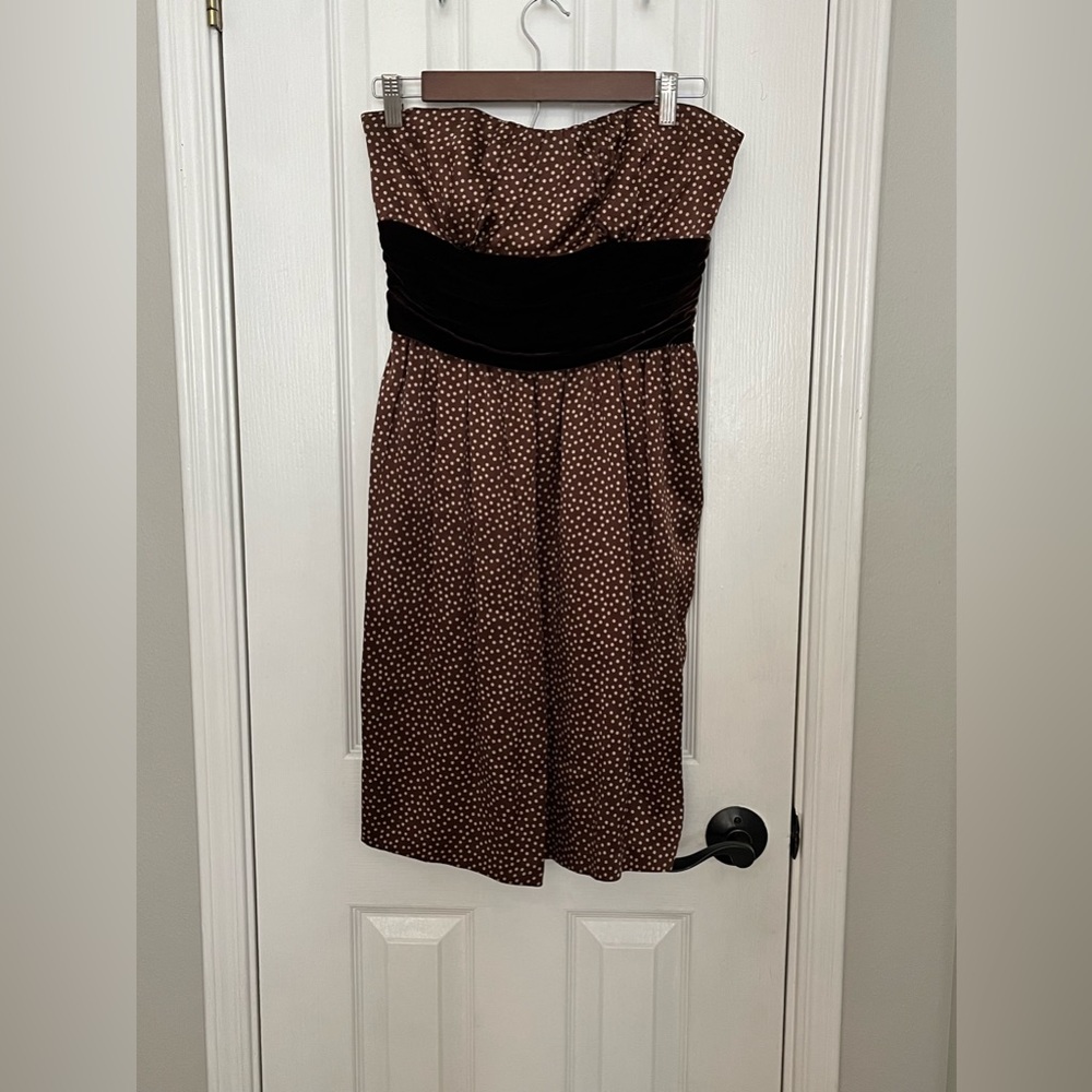 TRACY REESE STRAPLESS DRESS, BROWN AND WHITE, SIZE 4